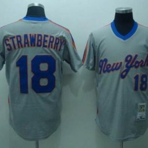 Mitchell And Ness Mets #18 Darryl Strawberry Stitched Grey Throwback Jersey