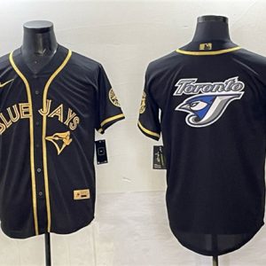 Toronto Blue Jays Team Big Logo Black Gold Cool Base Stitched Jersey