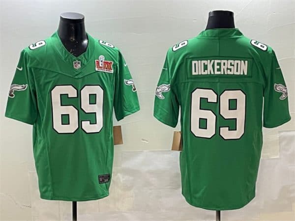 Philadelphia Eagles #69 Landon Dickerson Green 2025 Super Bowl LIX Patch F.U.S.E. Throwback Vapor Untouchable Limited Stitched Jersey