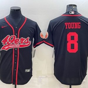 San Francisco 49ers #8 Steve Young Black With Patch Cool Base Stitched Baseball Jersey