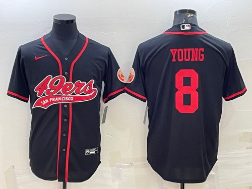 San Francisco 49ers #8 Steve Young Black With Patch Cool Base Stitched Baseball Jersey