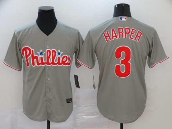 Philadelphia Phillies #3 Bryce Harper Grey Cool Base Stitched Jersey