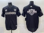 Las Vegas Raiders Team Big Logo Black With Nevada Silver Stat Patch And 65th Anniversary Patch 3-Star C Patch Stitched Jersey