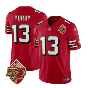 San Francisco 49ers #13 Brock Purdy Red 2023 F.U.S.E. 50th Patch Throwback Stitched Jersey