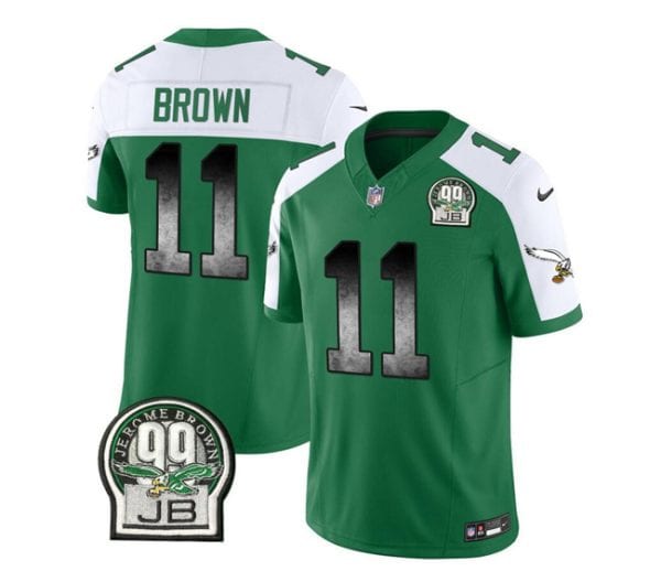 Philadelphia Eagles #11 A. J. Brown Green White 2023 F.U.S.E. Throwback Vapor Untouchable Limited Stitched Jersey