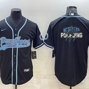 Carolina Panthers Black Team Big Logo With Patch Cool Base Stitched Baseball Jersey