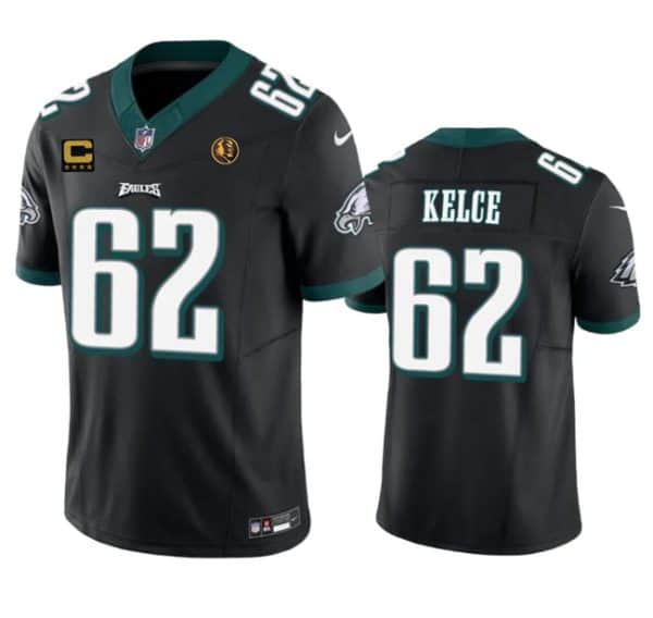 Philadelphia Eagles #62 Jason Kelce Black 2023 F.U.S.E. With 4-Star C Patch And John Madden Patch Vapor Limited Stitched Jersey