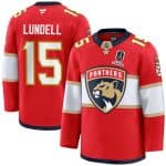 Florida Panthers #15 Anton Lundell Red Home 2025 Stanley Cup Champions Patch Stitched Jersey
