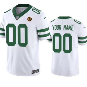 New York Jets Custom White 2023 F.U.S.E. Throwback With John Madden Patch Vapor Limited Stitched Jersey