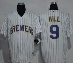 Brewers #9 Aaron Hill White (Blue Strip) New Cool Base Stitched Jersey