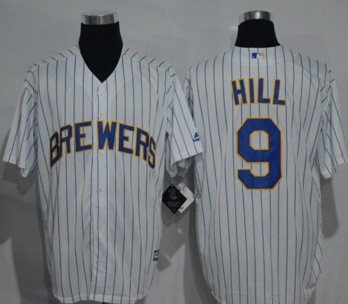 Brewers #9 Aaron Hill White (Blue Strip) New Cool Base Stitched Jersey