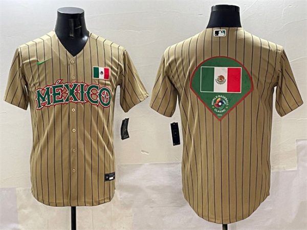 Mexico Tan 2023 World Classic Team Big Logo Stitched Jerseys