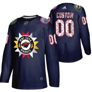 Minnesota Wild White Custom Name Number 2021-22 Native American Heritage Day Navy Stitched Jersey