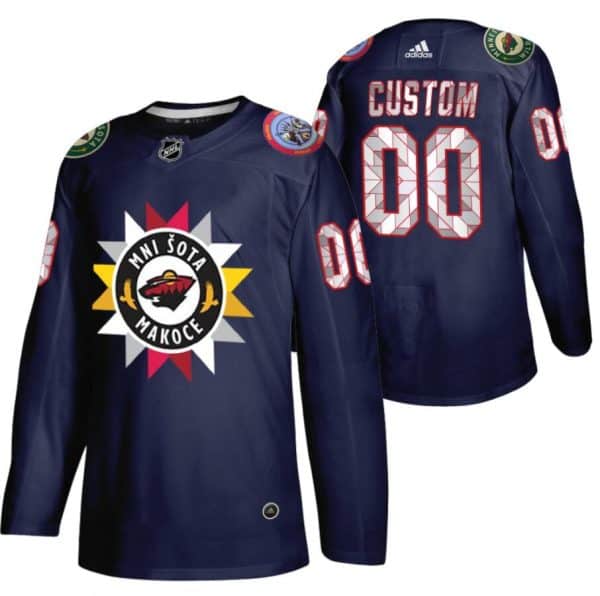 Minnesota Wild White Custom Name Number 2021-22 Native American Heritage Day Navy Stitched Jersey