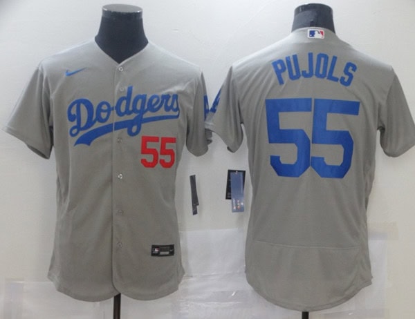 Los Angeles Dodgers #55 Albert Pujols Grey Flex Base Sttiched Jersey