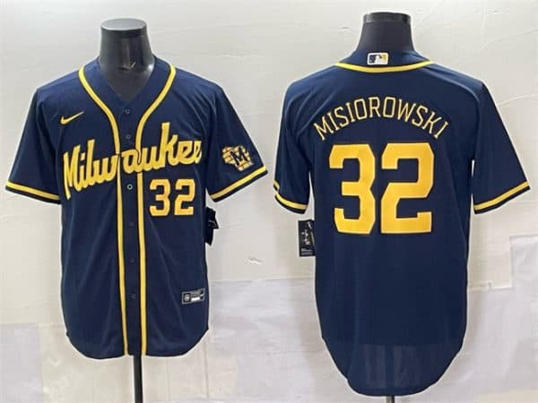 Milwaukee Brewers #32 Jacob Misiorowski Navy 2025 With Patch Stitched Jersey