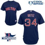 Red Sox #34 David Ortiz Dark Blue Cool Base 2013 World Series Champions Patch Stitched Jersey