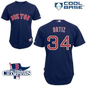 Red Sox #34 David Ortiz Dark Blue Cool Base 2013 World Series Champions Patch Stitched Jersey