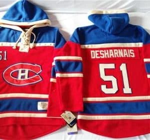 Canadiens #51 David Desharnais Red Sawyer Hooded Sweatshirt Stitched Jersey