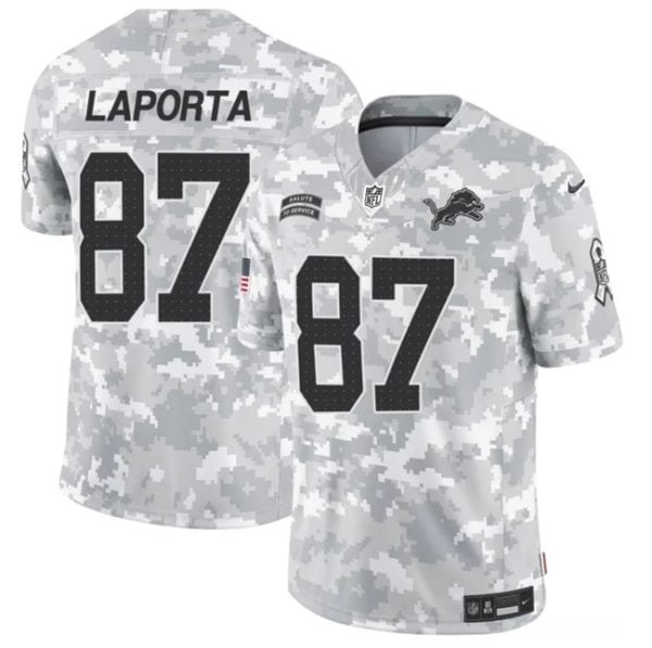 Detroit Lions #87 Sam LaPorta Arctic Camo 2024 F.U.S.E. Salute To Service Limited Stitched Jersey