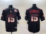 Kansas City Chiefs #15 Patrick Mahomes Black 2025 Super Bowl LIX Patch Smoke Fashion Vapor Limited Stitched Jersey