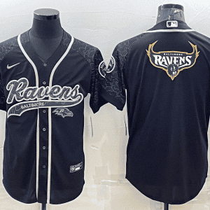 Baltimore Ravens Black Reflective Team Big Logo With Patch Cool Base Stitched Baseball Jersey