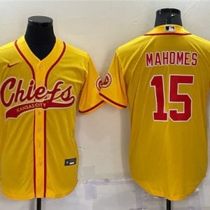 Kansas City Chiefs #15 Patrick Mahomes Gold With Patch Cool Base Stitched Baseball Baseball Jersey