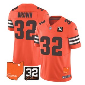 Cleveland Browns #32 Jim Brown Orange 2023 F.U.S.E. With Jim Brown Memorial Patch Vapor Untouchable Limited Stitched Jersey
