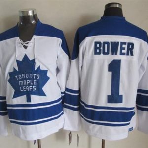 Maple Leafs #1 Johnny Bower White CCM Throwback Third Stitched Jersey