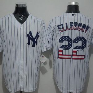 Yankees #22 Jacoby Ellsbury White Strip USA Flag Fashion Stitched Jersey