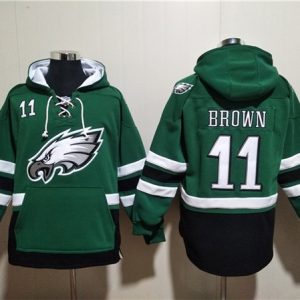 Philadelphia Eagles #11 A.J. Brown Green Ageless Must-Have Lace-Up Pullover Hoodie