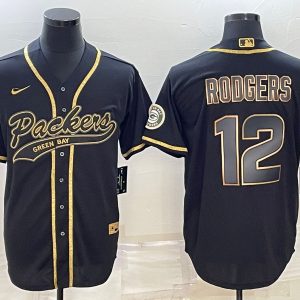 Green Bay Packers #12 Aaron Rodgers Black Gold With Patch Cool Base Stitched Jersey