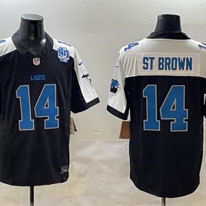 Detroit Lions #14 Amon-Ra St. Brown Black Alternate F.U.S.E. 2024 Michigan 90th Anniversary Patch Vapor Limited Football Stitched Game Jersey