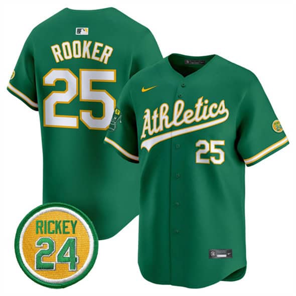 Oakland Athletics #25 Brent Rooker Green 2024 Limited With Rickey Henderson Patch Stitched Jersey