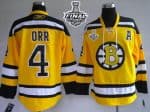 Bruins Stanley Cup Finals Patch #4 Bobby Orr Stitched Winter Classic Yellow Jersey