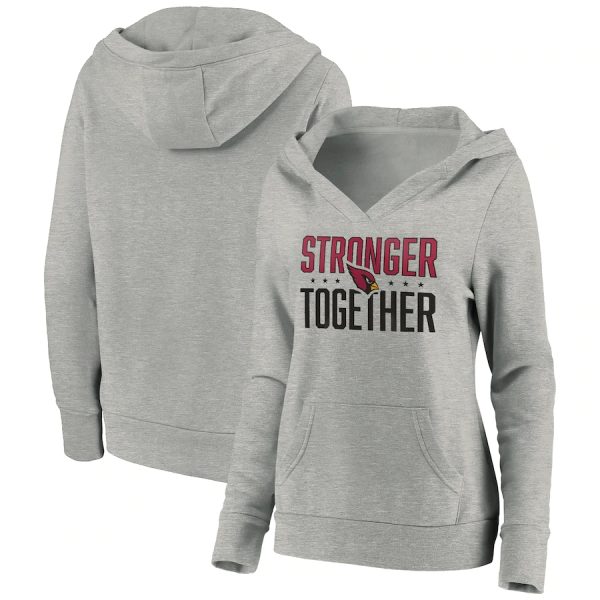Arizona Cardinals Heather Gray Stronger Together Crossover Neck Pullover Hoodie(Run Small)
