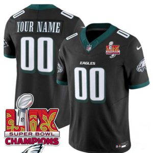 Philadelphia Eagles Custom Black 2025 Eagles Logo Super Bowl LIX Patch New F.U.S.E. Vapor Limited Stitched Jersey