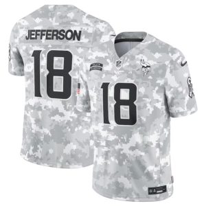 Minnesota Vikings #18 Justin Jefferson Arctic Camo 2024 F.U.S.E. Salute To Service Limited Stitched Jersey