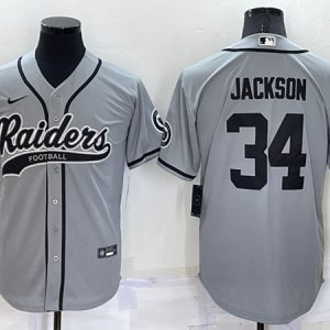 Las Vegas Raiders #34 Bo Jackson Grey Cool Base Stitched Baseball Jersey
