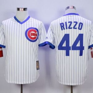Cubs #44 Anthony Rizzo White Strip Home Cooperstown Stitched Jersey