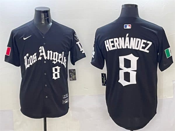 Los Angeles Dodgers #8 Enrique Hernandez Black Mexico 2025 LA Gothic Style With Fernando Patch Vapor Premier Limited Stitched Jersey