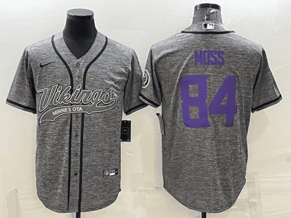 Minnesota Vikings #84 Randy Moss Grey With Patch Cool Base Stitched Baseball Jersey