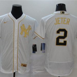 New York Yankees #2 Derek Jeter White Golden Flex Base Stitched Jersey