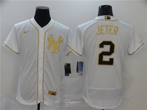 New York Yankees #2 Derek Jeter White Golden Flex Base Stitched Jersey