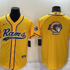 Los Angeles Rams Yellow Team Big Logo With Patch Cool Base Stitched Baseball Jersey