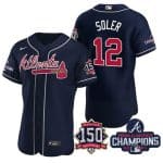 Atlanta Braves #12 Jorge Soler 2021 Navy World Series Champions With 150th Anniversary Flex Base Stitched Jersey
