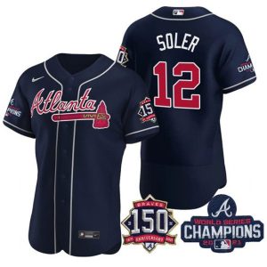 Atlanta Braves #12 Jorge Soler 2021 Navy World Series Champions With 150th Anniversary Flex Base Stitched Jersey