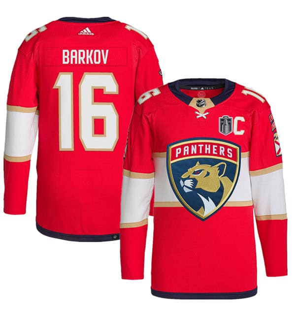 Florida Panthers #16 Aleksander Barkov Red 2024 Stanley Cup Final Patch Stitched Jersey