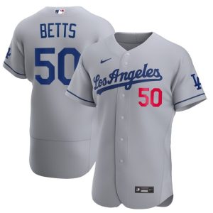 Los Angeles Dodgers #50 Mookie Betts Grey Flex Base Stitched Jersey