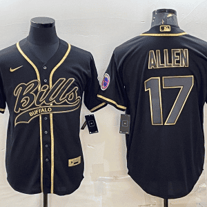 Buffalo Bills #17 Josh Allen Black Gold Edition With Patch Cool Base Stitched Baseball Jersey